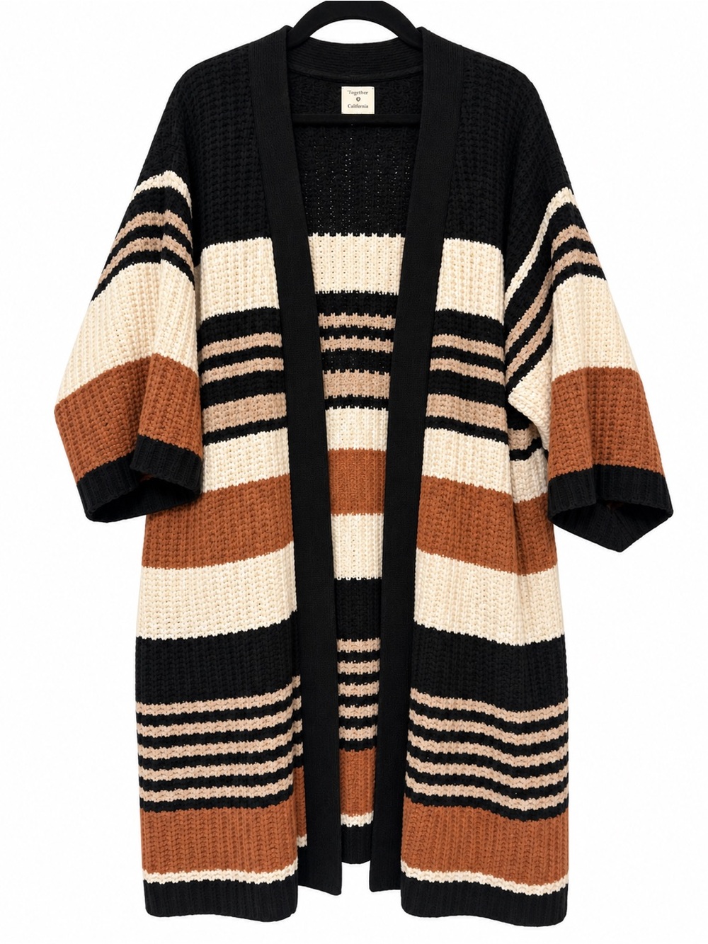 By Together Black, Cream & Brown Striped Open-Front Cardigan S/M